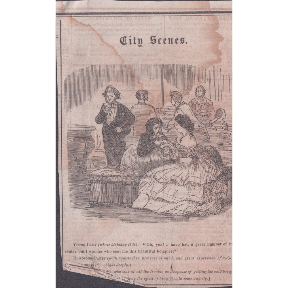 Antique 1850s Saturday Evening Post City Scenes Woodcut Engraving Clipping